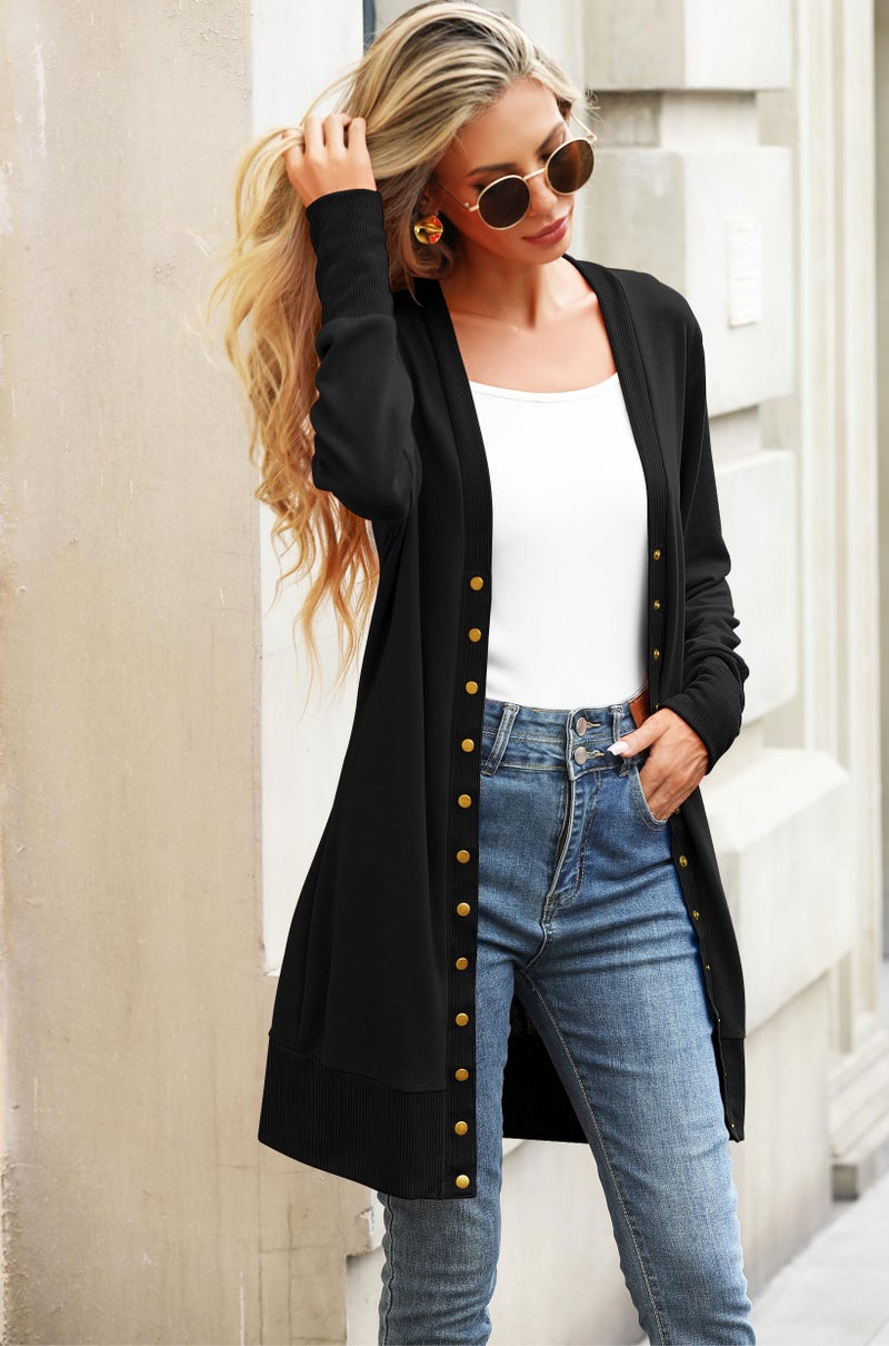 Halife Black Cardigan for Women Business Casual Button Up Cardigan V Neck Long Sleeve Lightweight Sweaters or Cardigans M - Image 5
